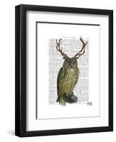 Owl with Antlers plain-Fab Funky-Framed Art Print