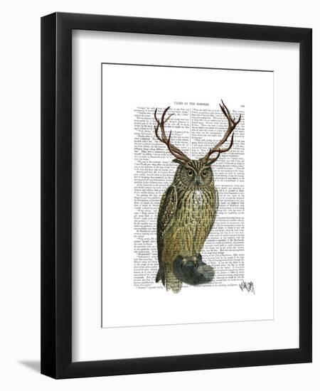 Owl with Antlers plain-Fab Funky-Framed Art Print