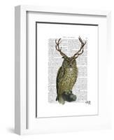 Owl with Antlers plain-Fab Funky-Framed Art Print