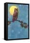 Owl with Full Moon-null-Framed Stretched Canvas