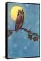 Owl with Full Moon-null-Framed Stretched Canvas