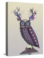 Owl with Psychedelic Antlers-Fab Funky-Stretched Canvas