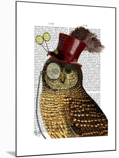 Owl with Top Hat-Fab Funky-Mounted Art Print