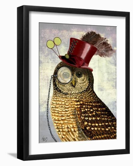 Owl with Top Hat-Fab Funky-Framed Art Print