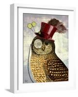 Owl with Top Hat-Fab Funky-Framed Art Print