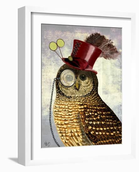 Owl with Top Hat-Fab Funky-Framed Art Print