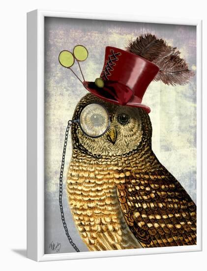 Owl with Top Hat-Fab Funky-Framed Art Print