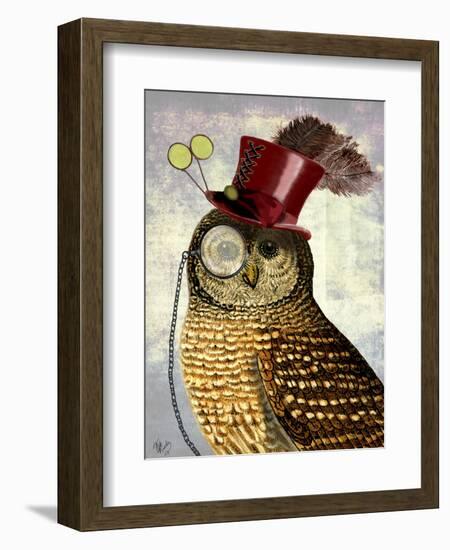 Owl with Top Hat-Fab Funky-Framed Art Print