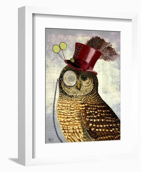 Owl with Top Hat-Fab Funky-Framed Art Print