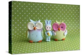 Owls and Tiny Boy Bunny-null-Stretched Canvas