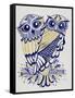 Owls in Navy and Gold-Cat Coquillette-Framed Stretched Canvas