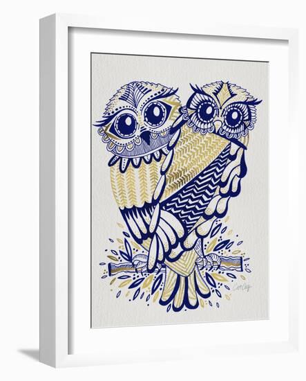 Owls in Navy and Gold-Cat Coquillette-Framed Art Print