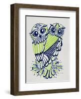 Owls in Navy and Lime-Cat Coquillette-Framed Art Print