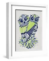 Owls in Navy and Lime-Cat Coquillette-Framed Art Print