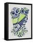 Owls in Navy and Lime-Cat Coquillette-Framed Stretched Canvas