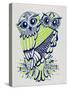 Owls in Navy and Lime-Cat Coquillette-Stretched Canvas