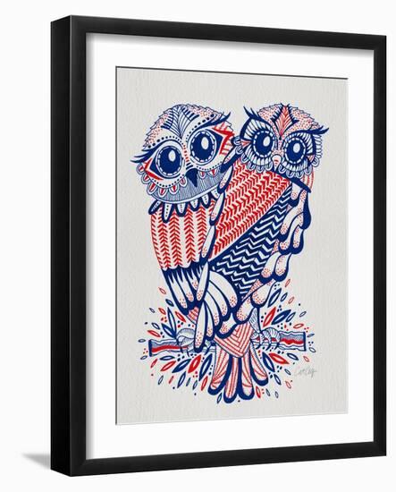 Owls in Navy and Red-Cat Coquillette-Framed Art Print