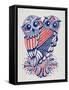 Owls in Navy and Red-Cat Coquillette-Framed Stretched Canvas