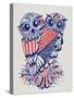 Owls in Navy and Red-Cat Coquillette-Stretched Canvas