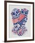 Owls in Navy and Red-Cat Coquillette-Framed Art Print
