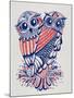 Owls in Navy and Red-Cat Coquillette-Mounted Art Print