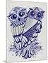 Owls in Navy and Silver-Cat Coquillette-Mounted Art Print