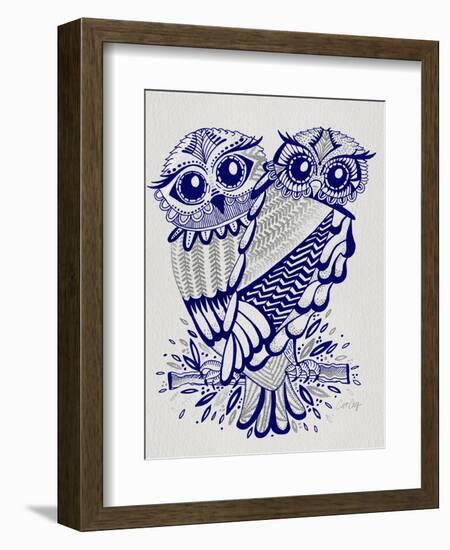 Owls in Navy and Silver-Cat Coquillette-Framed Art Print