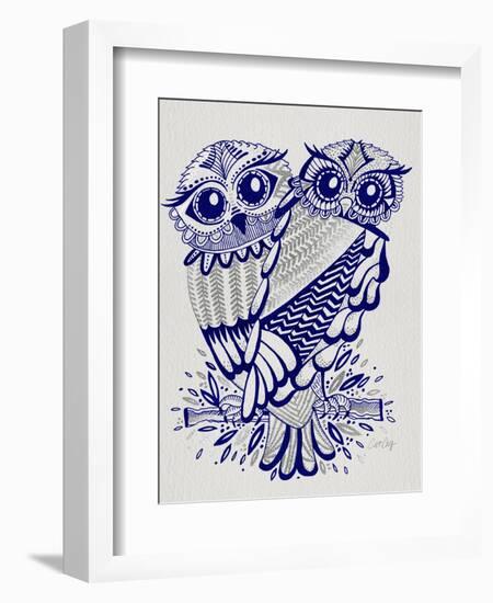 Owls in Navy and Silver-Cat Coquillette-Framed Art Print