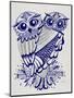 Owls in Navy and Silver-Cat Coquillette-Mounted Art Print