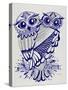 Owls in Navy and Silver-Cat Coquillette-Stretched Canvas