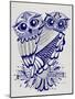 Owls in Navy and Silver-Cat Coquillette-Mounted Art Print