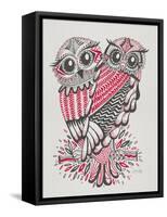 Owls in Red and Grey-Cat Coquillette-Framed Stretched Canvas