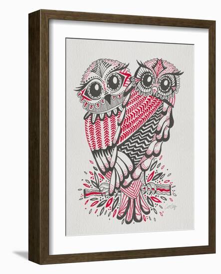 Owls in Red and Grey-Cat Coquillette-Framed Art Print