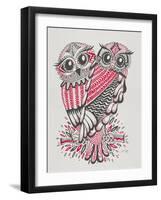 Owls in Red and Grey-Cat Coquillette-Framed Art Print
