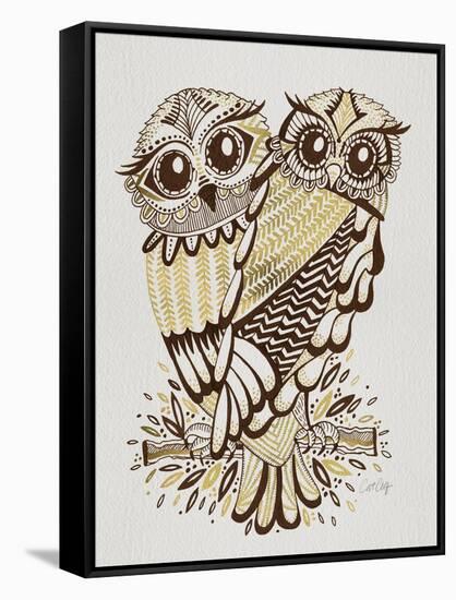 Owls in Sepia and Gold-Cat Coquillette-Framed Stretched Canvas