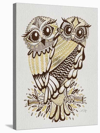 Owls in Sepia and Gold-Cat Coquillette-Stretched Canvas
