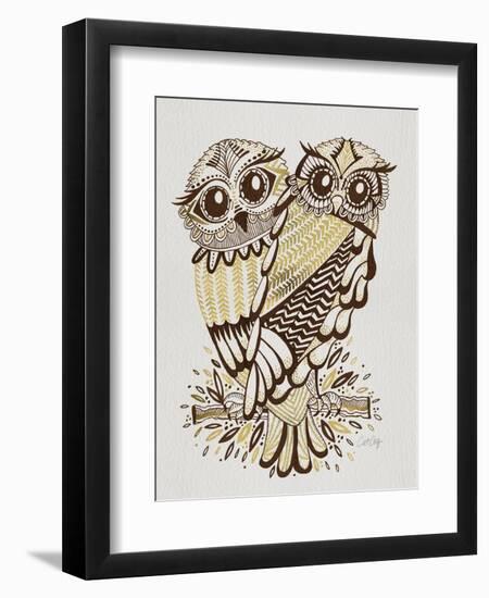 Owls in Sepia and Gold-Cat Coquillette-Framed Art Print