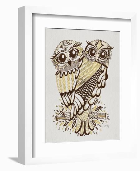 Owls in Sepia and Gold-Cat Coquillette-Framed Art Print