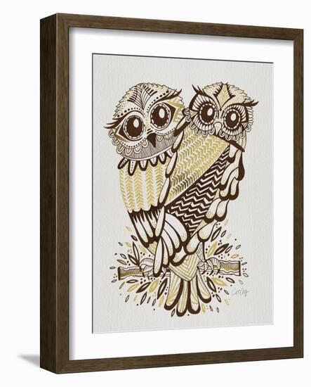 Owls in Sepia and Gold-Cat Coquillette-Framed Art Print