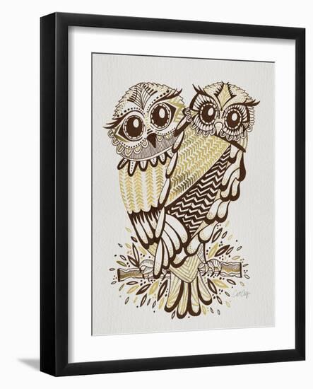 Owls in Sepia and Gold-Cat Coquillette-Framed Art Print