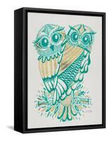 Owls in Turquoise and Gold-Cat Coquillette-Framed Stretched Canvas