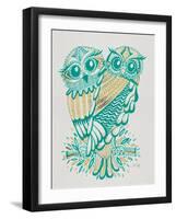 Owls in Turquoise and Gold-Cat Coquillette-Framed Art Print