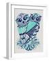 Owls in Turquoise and Navy-Cat Coquillette-Framed Art Print