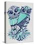 Owls in Turquoise and Navy-Cat Coquillette-Stretched Canvas