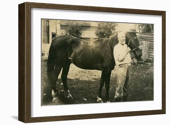 Owner Next to Horse with Hat-null-Framed Art Print