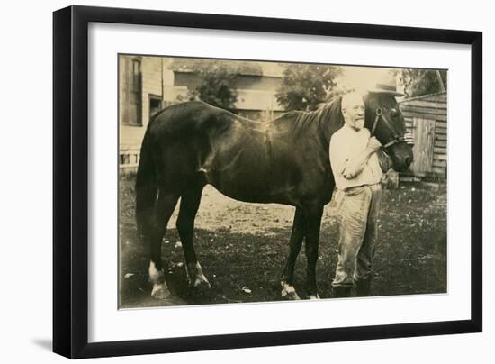 Owner Next to Horse with Hat-null-Framed Art Print