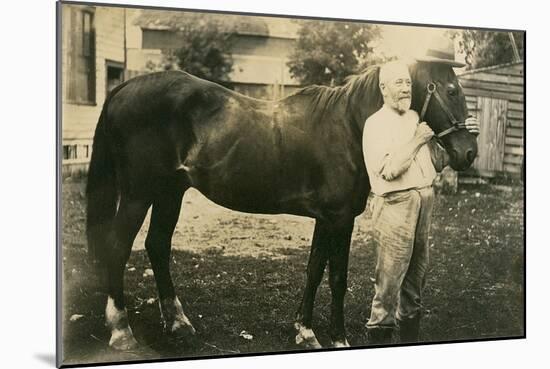 Owner Next to Horse with Hat-null-Mounted Art Print