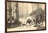 Oxen at Maple Sugar Camp, Vermont-null-Framed Art Print