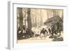 Oxen at Maple Sugar Camp, Vermont-null-Framed Art Print