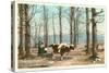 Oxen at Maple Sugar Camp, Vermont-null-Stretched Canvas